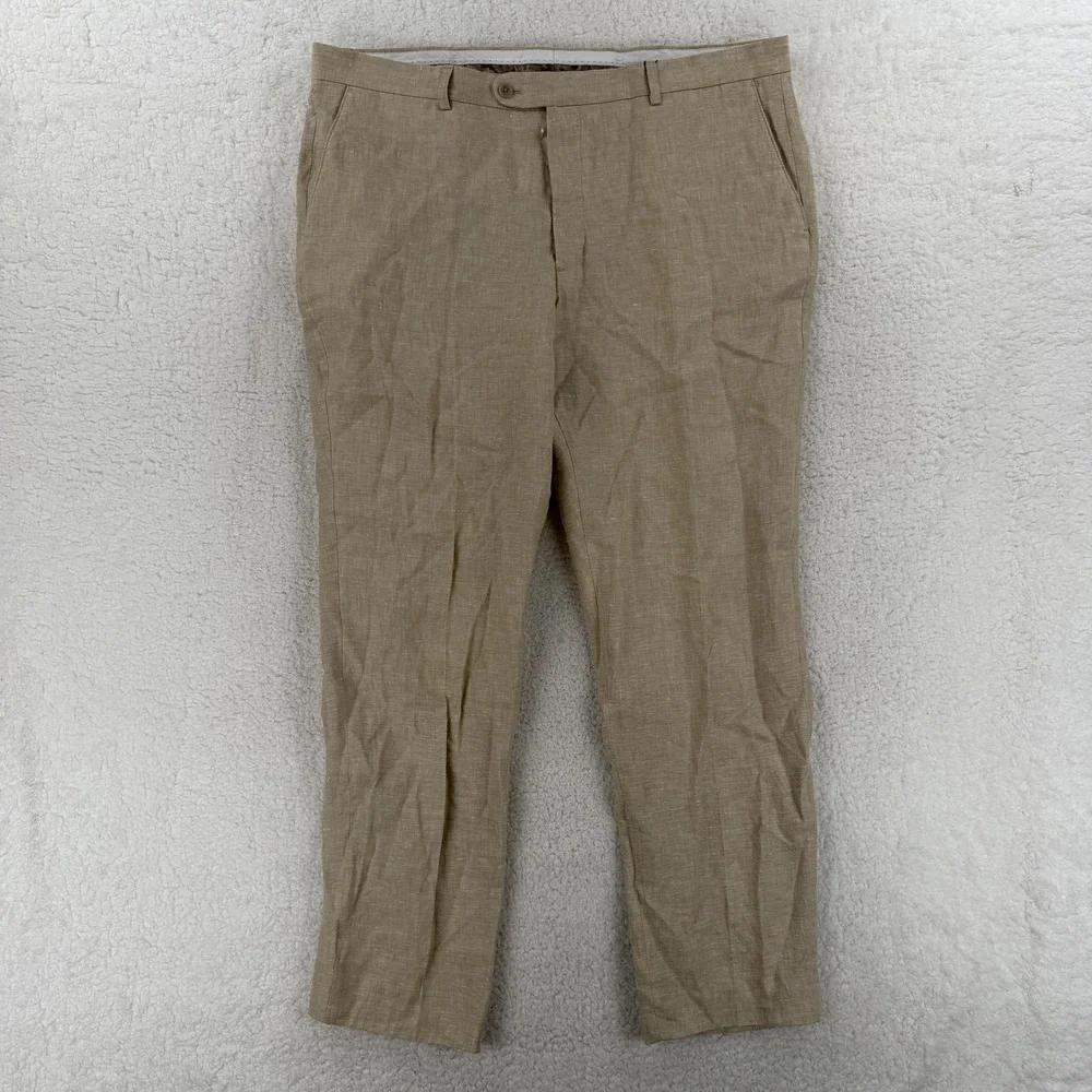 Joseph Abboud JOE Dress‎ Pants Mens 40x30 Beige Linen Flat Front Straight Leg